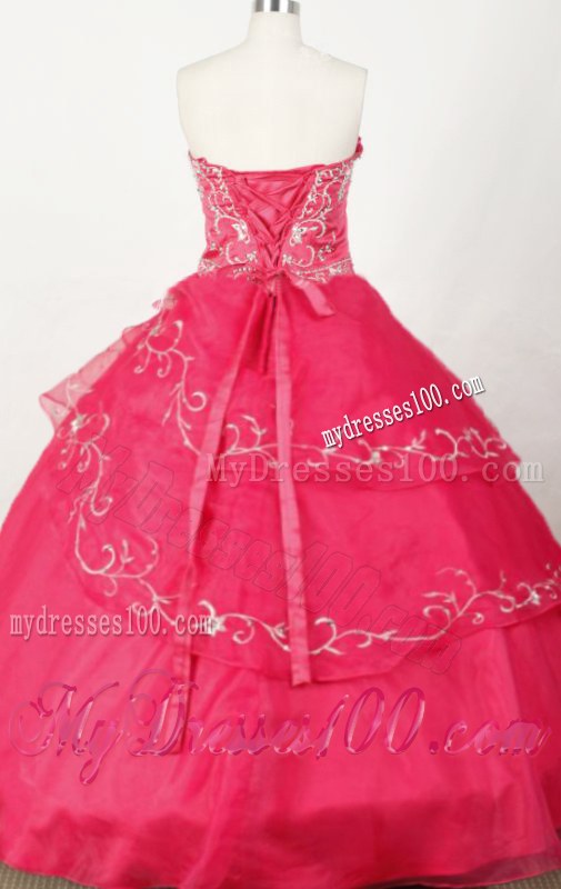 Red Layers Puffy Quinceanera Dress Decorated with Beaded Embroideries